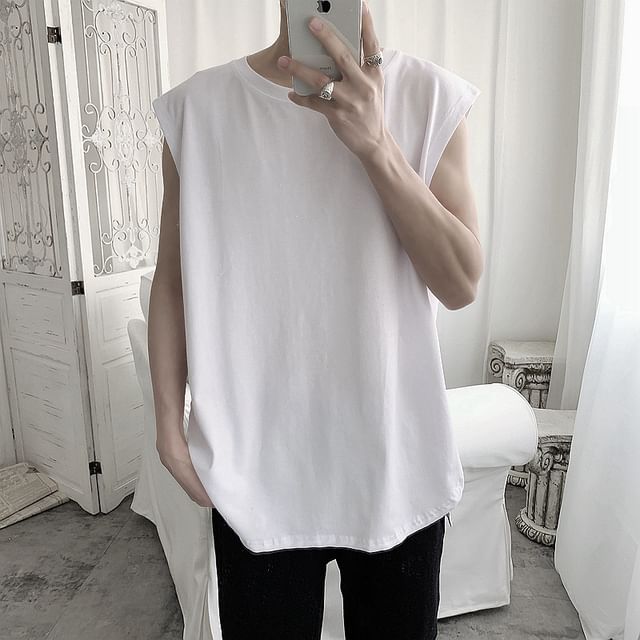 Lingaris-Round Neck Plain Tank Top