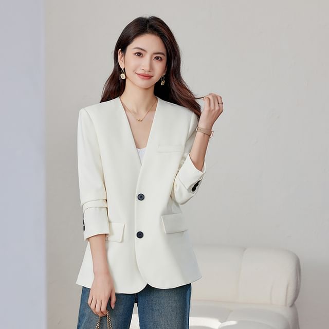 Princess Min-V-Neck Plain Single Breasted Blazer