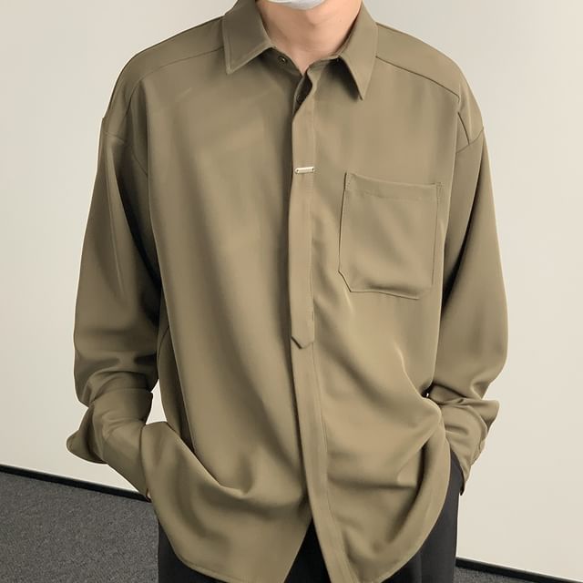 DAZO Studios-Long Sleeve Collared Plain Shirt
