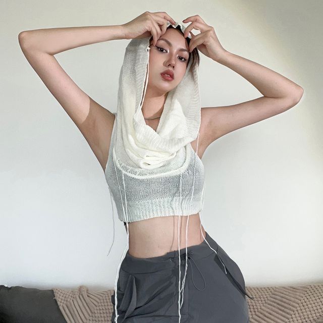 Bababy-Hooded Knit Crop Tank Top