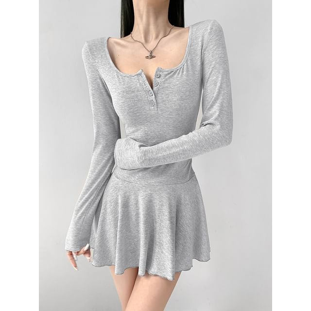 knee length dresses for ladies A Line Henley Dress