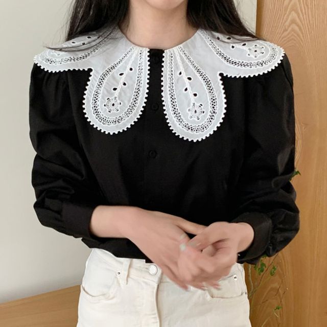Everose-Eyelet Lace Blouse