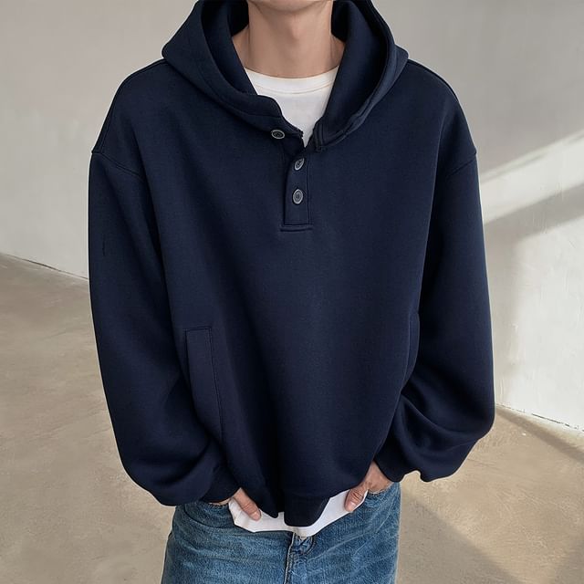Omozando-Henley Plain Hoodie