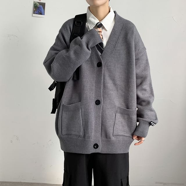 Lorencho-V-Neck Plain Cardigan