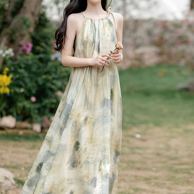 Lucuna-Spaghetti Strap Tie Dye Maxi Sundress