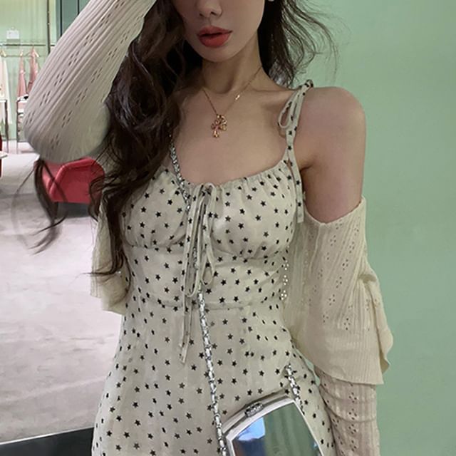 CRIBI-Spaghetti Strap Dotted Mini A-Line Dress