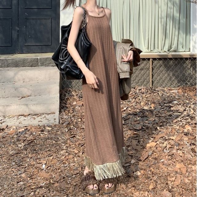 Zepto - Spaghetti Strap Fringe Maxi Dress