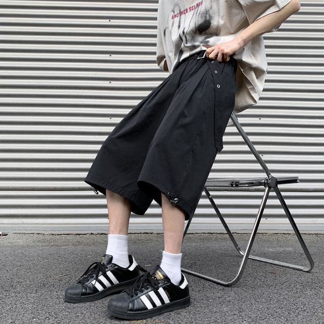 emeisa-Mid Rise Plain Wide Leg Capri Pants
