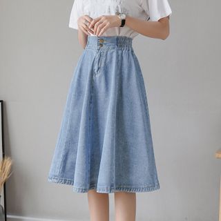 Isaaca - Midi A-Line Denim Skirt | YesStyle