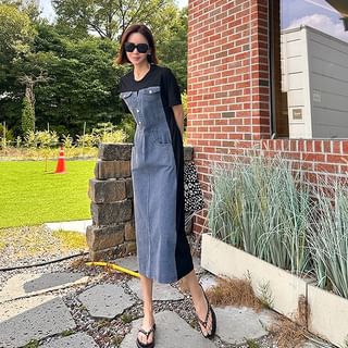 Lemite Denim Panel Long Tee Dress Sale