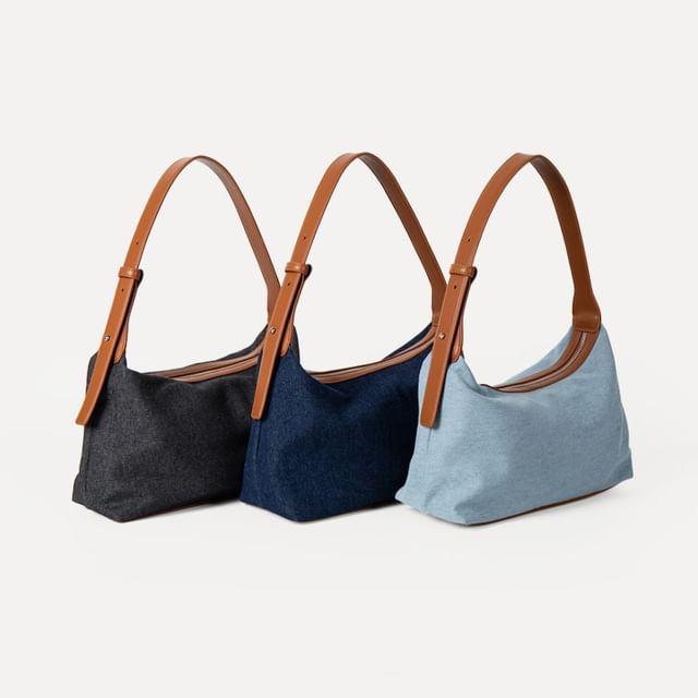TangTangBags-Denim Shoulder Bag With Brown Strap