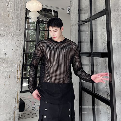 Patow - Long-Sleeve Round Neck Mesh T-Shirt