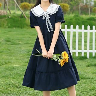 bridesmaid dress with bow Ankle Length Halter Lace Applique Bridesmaid Dresses With Big Bow At Back A-line Formal Wedding Party Dresses