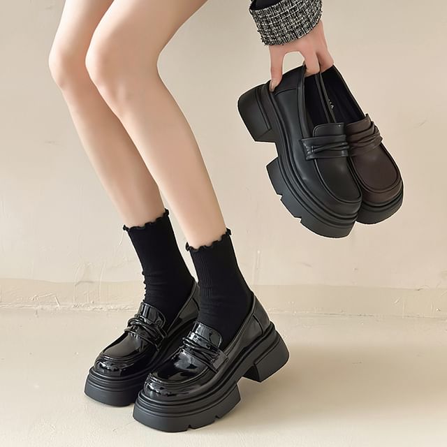 Anran-Block-Heel Platform Loafers