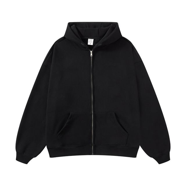 YIKES-Plain Oversized Zip Up Hoodie
