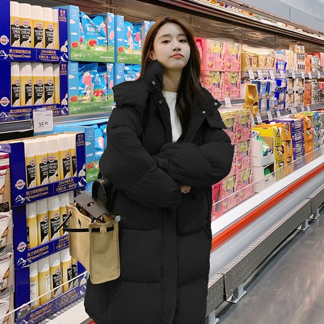Sienne-Hooded Zip-Up Long Puffer Coat