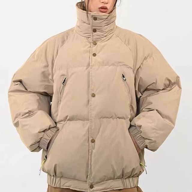 Everose-High Neck Plain Puffer Jacket