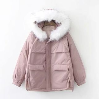 PANDAGO Fluffy Trim Hoode Zip Padded Jacket Sale