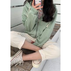 chuu - Kangaroo-Pocket Zip Hoodie chuu - Kangaroo-Pocket Zip Hoodie
