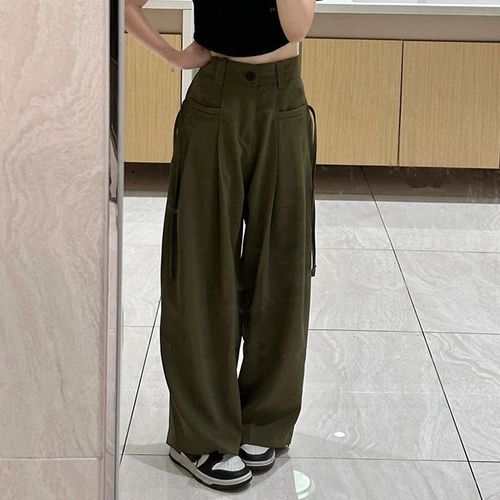 Low Rise Plain Wide Leg Cargo Pants