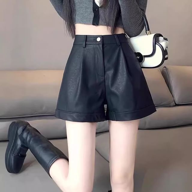 Cloud Nine-High Waist Faux Leather Shorts