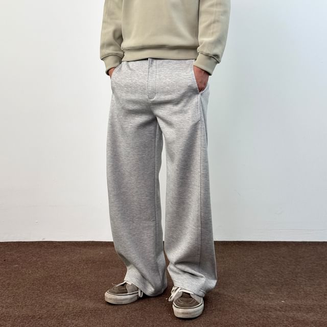 DragonRoad-Mid Rise Plain Wide Leg Sweatpants