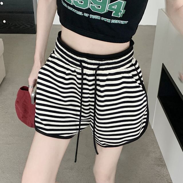 Everose-Drawstring Waist Striped Shorts