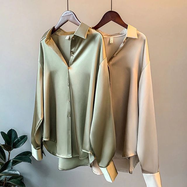 INEN-Long-Sleeve Plain Satin Shirt