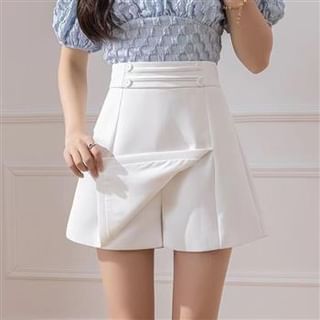 Everose-High Waist Plain Double Breasted Mini Skort