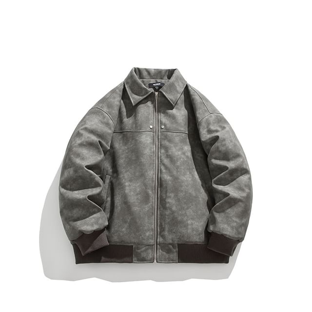 Hushgrain-Faux Leather Washed Zip Jacket
