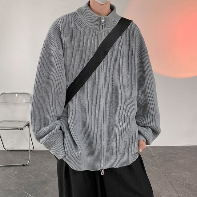 POSI-Plain Ribbed Zip Cardigan