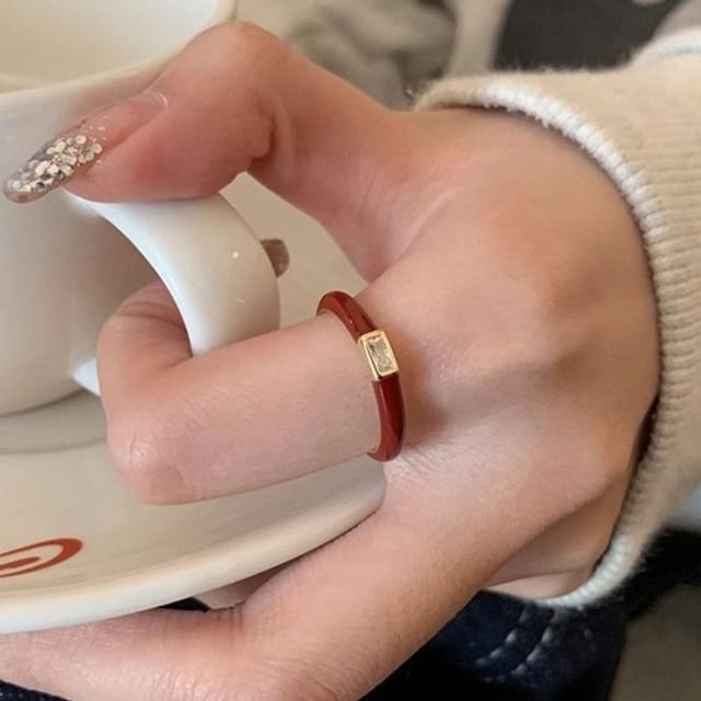 Sharkkira-Rhinestone Enamel Open Ring