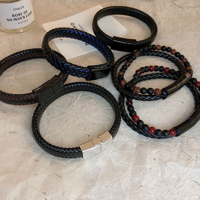 Calafa-Braided Faux Leather Bangle