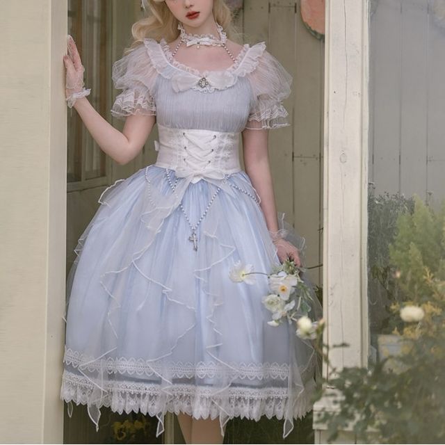 a line dress with tights Light Purple A-Line Flowy Dress & Tights Set main image 1