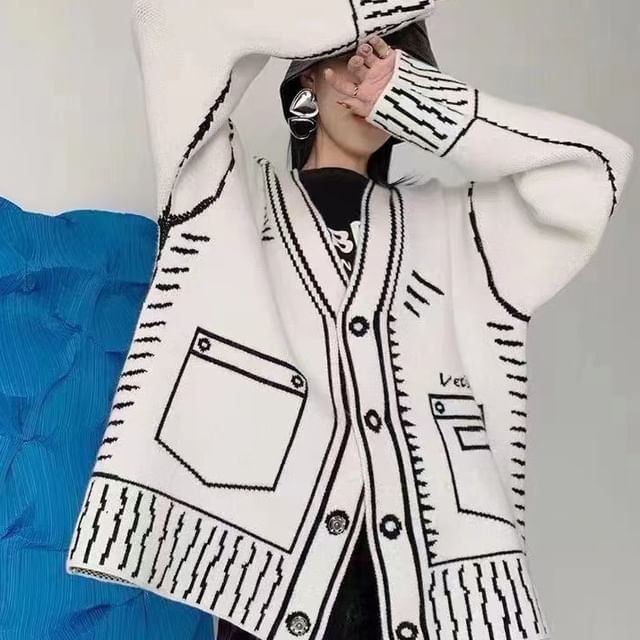 Beaustreet-V-Neck Two Tone Cardigan