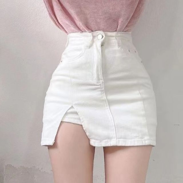 MIKIGA High Waist Plain Slit Mini Pencil Skirt YesStyle