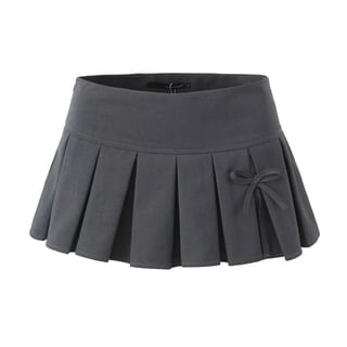 Asiris Low Rise Plain Bow Accent Mini Pleated Skirt