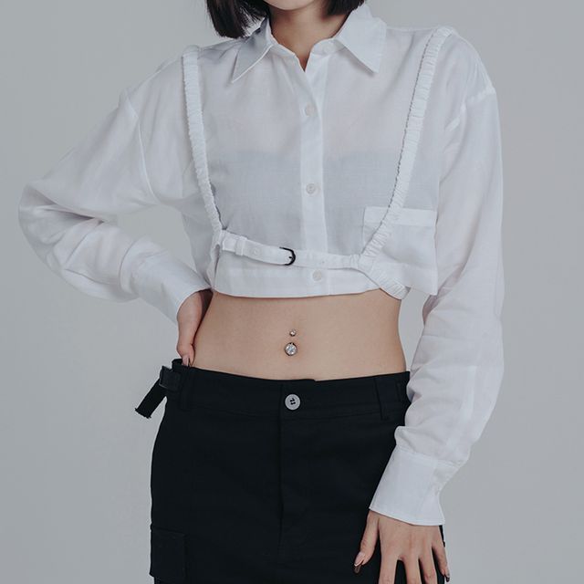 SIMPLE BLACK-Cropped Linen Shirt
