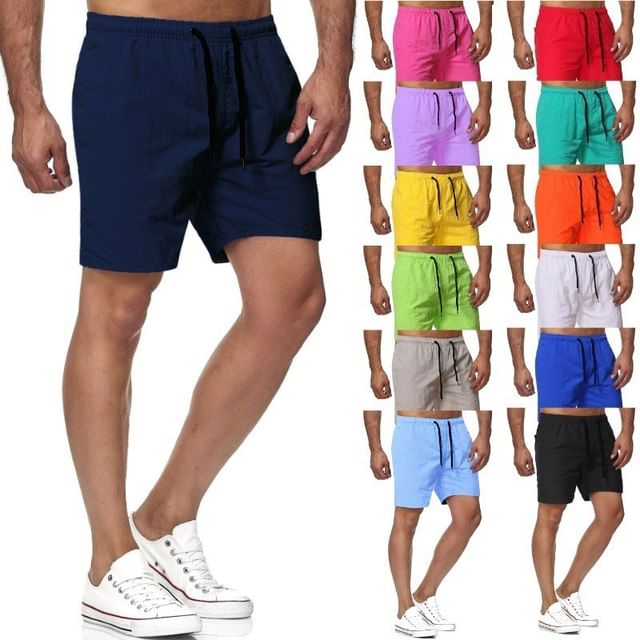 Sheck-Plain Swim Trunks With Adjustable Waistline Side Pockets