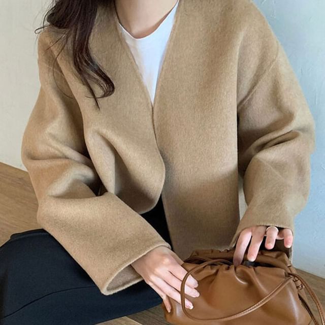 Coris-V-Neck Plain Open Front Jacket