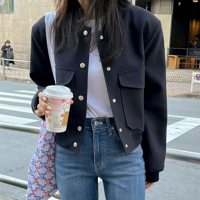 Coris-Plain Button Baseball Jacket
