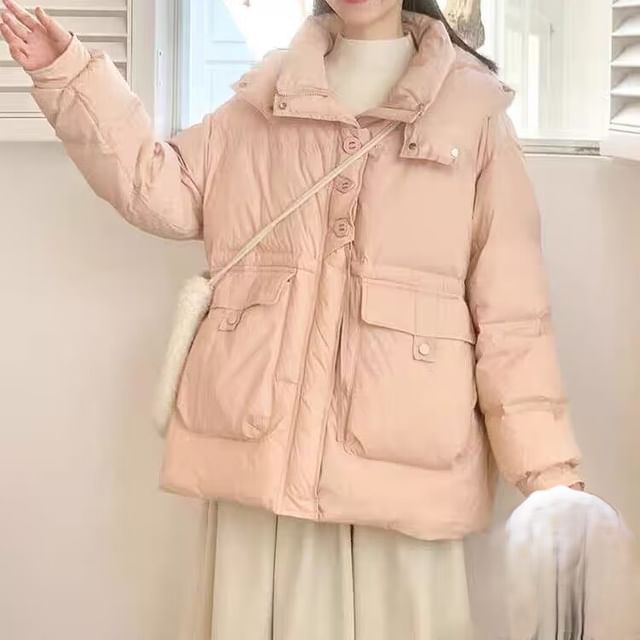 PANDAGO-Plain Padded Hooded Zip Jacket