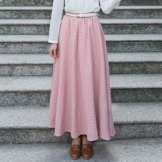 plaid maxi skirt pink