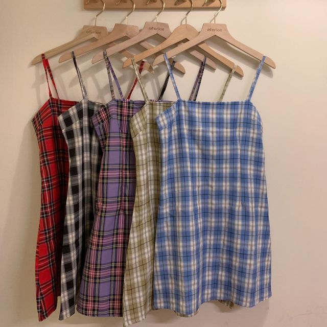 Rorah Spaghetti Strap Plaid Mini A-Line Dress YesStyle