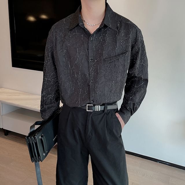 Freehop-Long-Sleeve Textured Button-Up Shirt