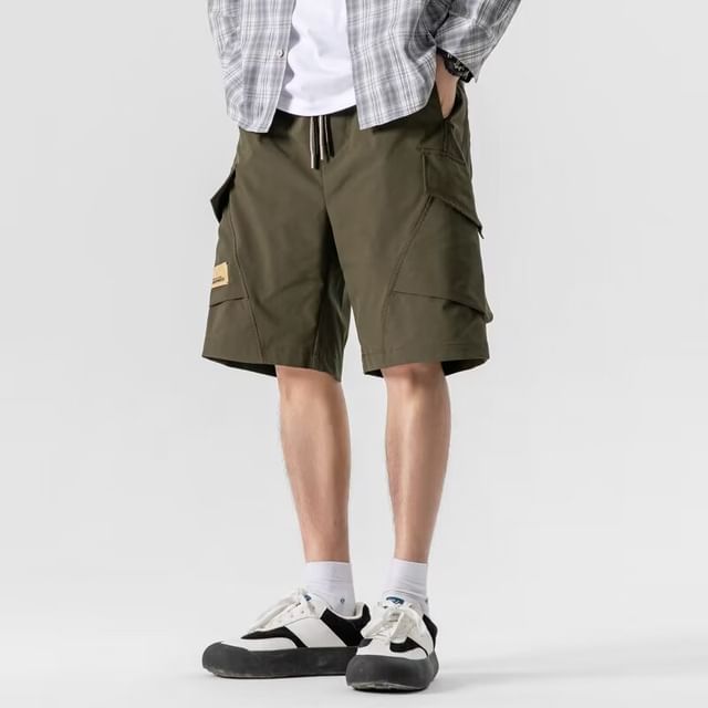 Neonity Wear-Drawstring Waist Plain Panel Cargo Shorts