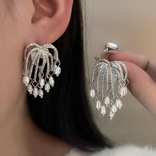 PANGU-Geometry Faux Pearl Drop Earring
