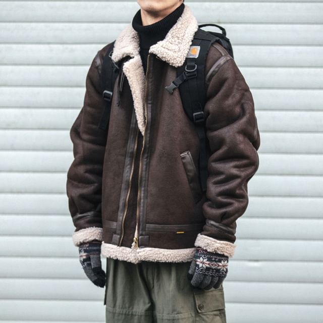 WidoWilder-Faux Leather Zip-Up Coat