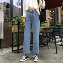 QOLOS - Cropped Straight-Fit Jeans QOLOS - Cropped Straight-Fit Jeans