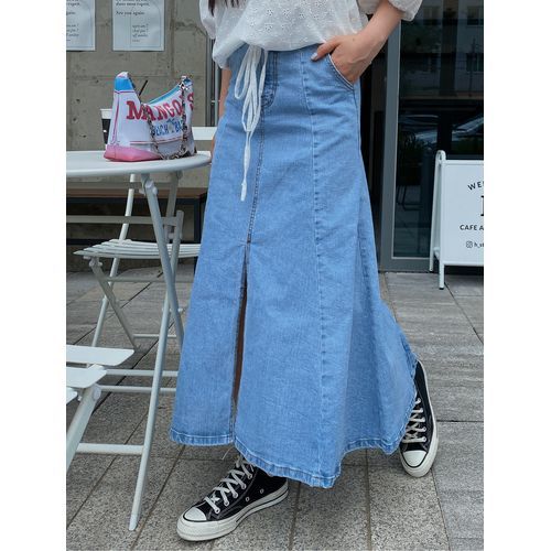 Plus size floor length hotsell denim skirt